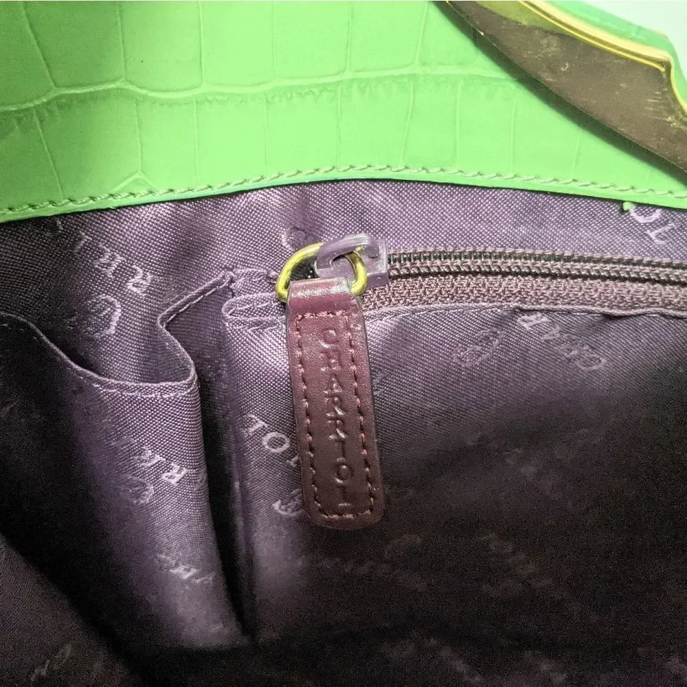 CHARRIOL Green Croc Embossed Tote Bag
